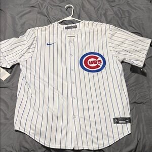 Nike Chicago Cubs White and Blue Pinstripe Men's Jersey